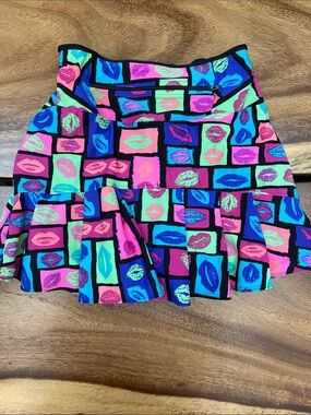 Women’s Colorblock Lip-Print Skater Skirt - Multicolor